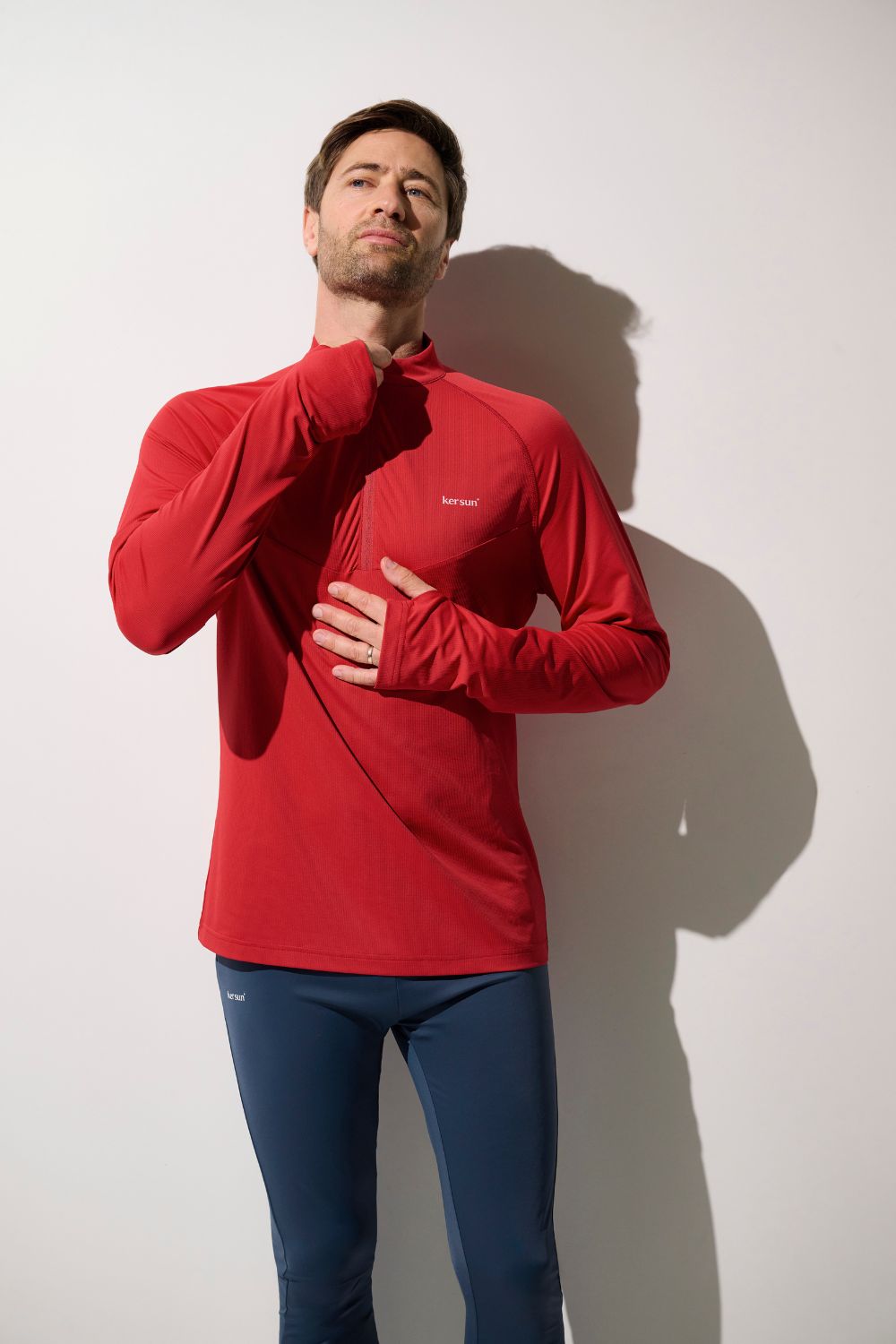 T-shirt zippé anti-UV - Boston, rouge pour homme, léger et respirant, idéal pour le sport en extérieur.