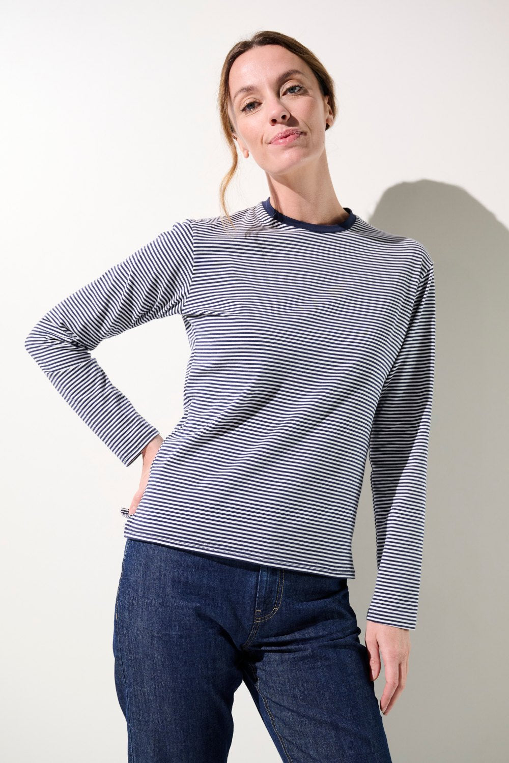 T-shirt anti-UV - La Rochelle à rayures pour femme, manches longues, léger et UPF 50+ pour activités extérieures.