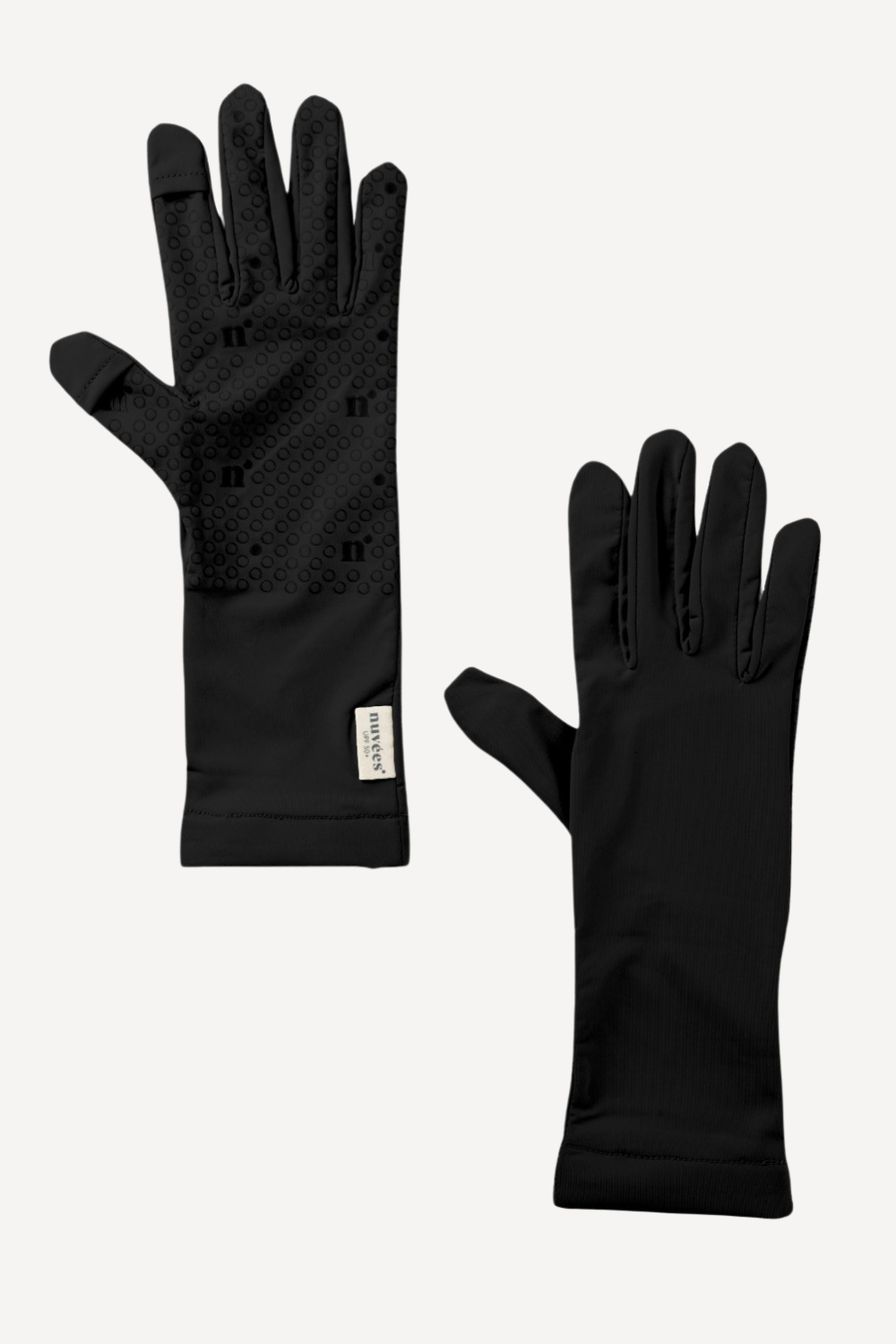 Gants anti-UV noirs UPF50+ pour femme, offrant confort et protection solaire pour toutes les activités.