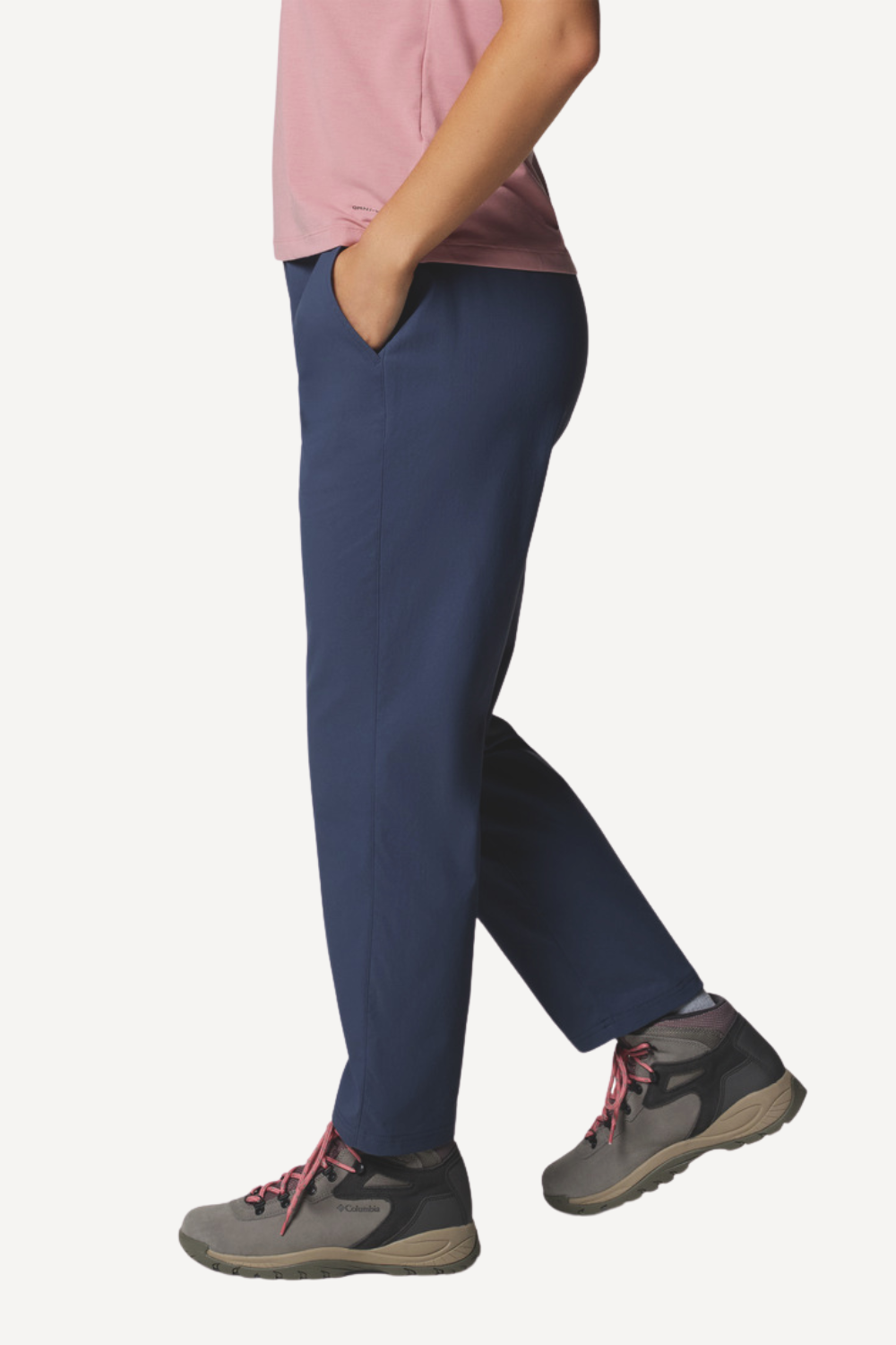 Pantalon anti-UV bleu pour femme, léger et confortable, avec protection solaire UPF50+, idéal pour la randonnée.