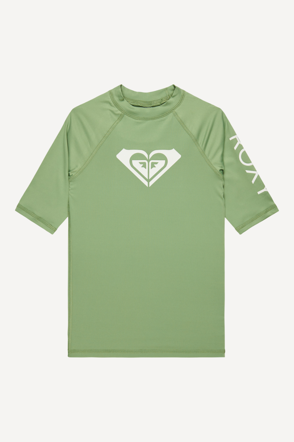 T-shirt de bain anti-UV vert kaki pour enfant, à manches courtes, UPF 50+, idéal pour les activités aquatiques.