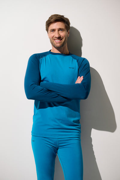 T-shirt de bain anti-UV Moorea pour homme, en lycra bleu, UPF 50+ pour des activités aquatiques confortables.