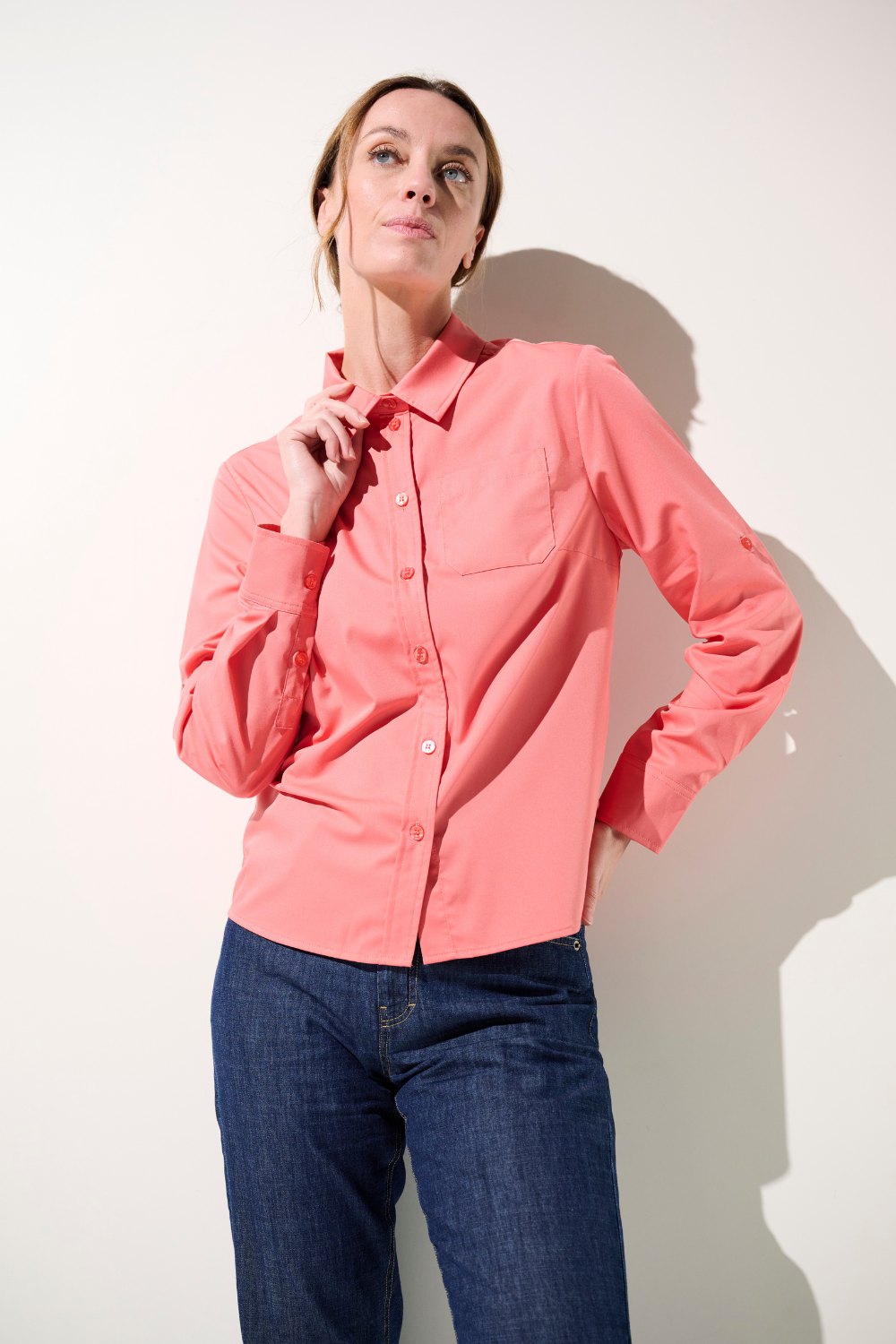 Chemise anti-UV - Antibes rose pour femme, élégante et légère, offrant une protection solaire UPF 50+.