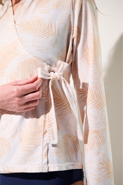 Veste de bain anti-UV - Capri pour femme, manches longues, légère et respirante, UPF 50+, motif tropical.