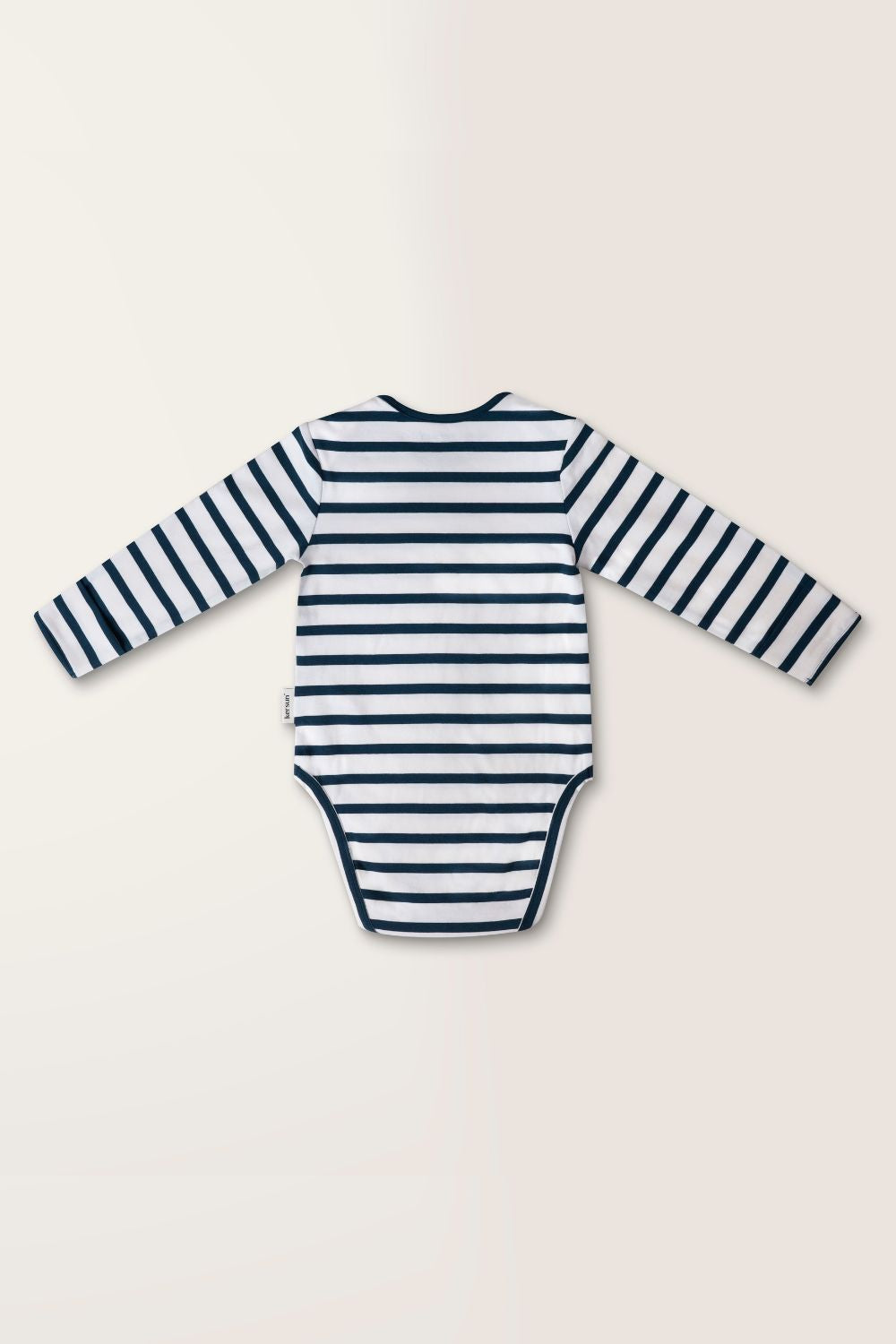 Body anti-UV rayé bleu et blanc UPF 50+ pour bébé, idéal pour la protection solaire en extérieur.