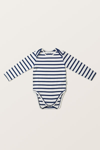 Body anti-UV - Saint-Malo pour bébé, rayé bleu et blanc, manches longues, UPF 50+ pour une protection solaire efficace.