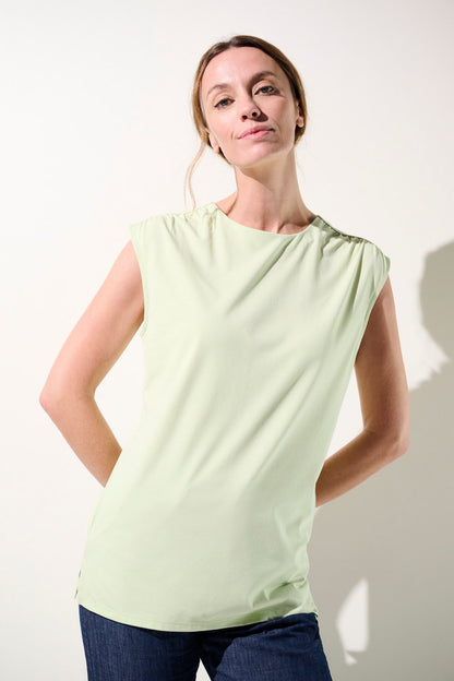 Débardeur anti-UV vert clair pour femme, élégant et léger, avec protection solaire UPF 50+.