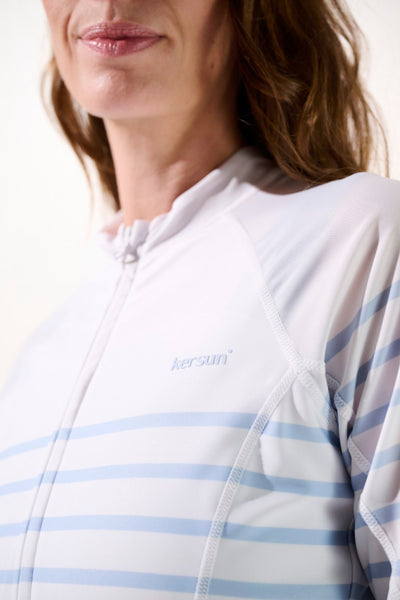 Veste de bain anti-UV - Moorea pour femme, rayée légère et respirante, idéal pour la plage avec protection UPF 50+.