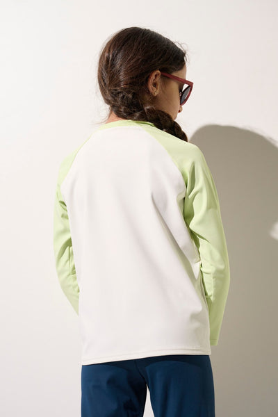T-shirt de bain anti-UV - Fidji pour enfant, manches longues vert clair, UPF 50+ pour protection solaire.