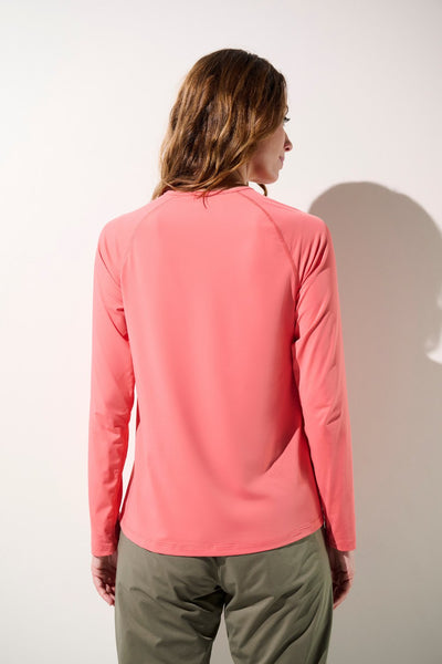 T-shirt anti-UV - Oasis rose pour femme, manches longues, léger et UPF 50+ pour activités sportives ensoleillées.