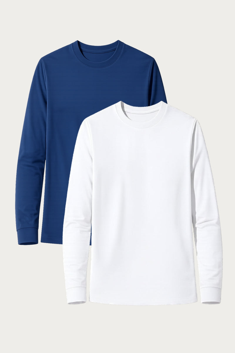LOT - 2 x T-shirt anti-UV Saint-Malo (Bleu Océan/Blanc), manches longues, léger et respirant, UPF 50+.
