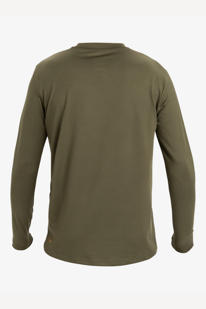 T-shirt de bain anti-UV UPF 50+ pour homme, coupe loose, couleur olive, idéal pour les journées ensoleillées.