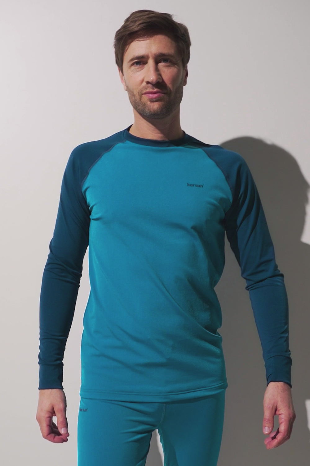 T-shirt de bain anti-UV - Moorea pour homme, couleur turquoise, manches longues, léger et respirant.