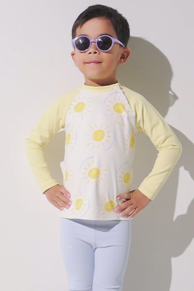 T-shirt de bain anti-UV - Samoa, jaune et blanc, UPF 50+, pour enfant, protection solaire à la plage.